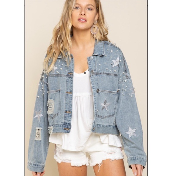 POL Distressed and Embellished Jean Jacket - Picture 3 of 12